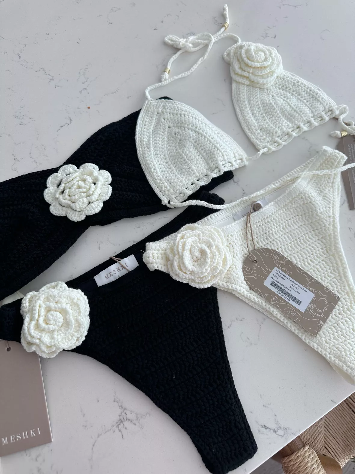 Verali Rose Crochet Bikini Top - Ivory - MESHKI U.S
