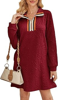 BLENCOT Fall Dresses for Women 2025 Casual Half Zip V Neck Winter Mini Sweater Dress Long Sleeve ... | Amazon (US)