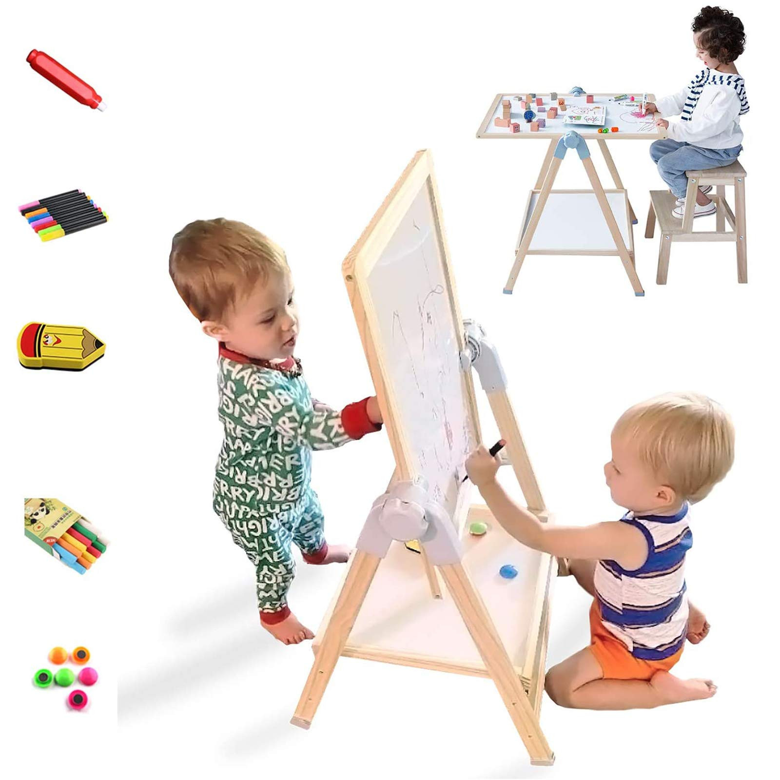 QZMTOY Kids Art Easel, Deluxe Standing Easel Set, Adjustable Art Table, Dry Erase Board&Chalkboar... | Amazon (US)