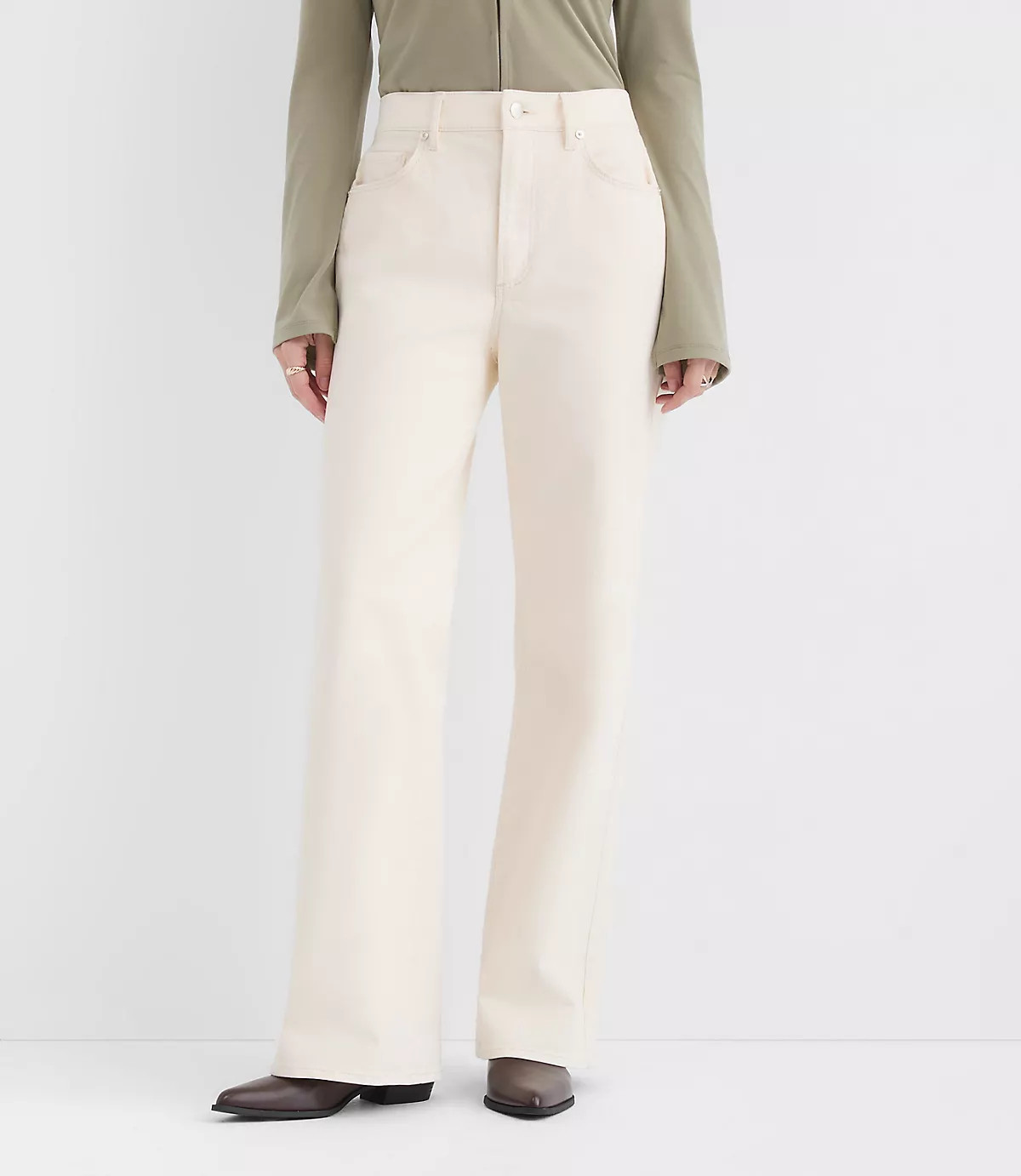 Rivete Tall High Rise Wide Leg Jeans in Ivory | LOFT