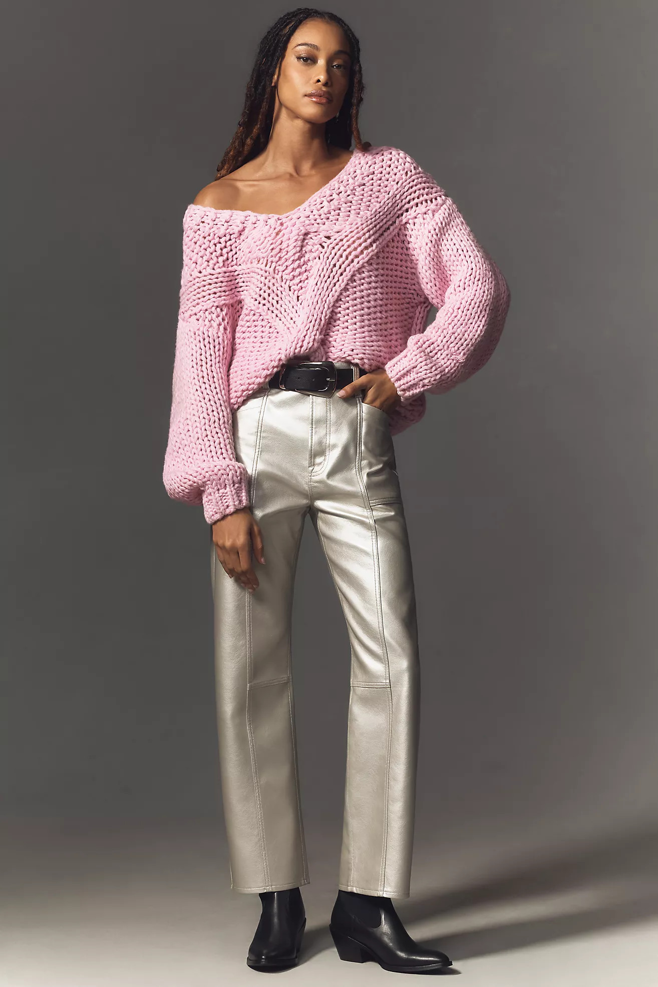 Pistola Taylor Metallic Faux-Leather High-Rise Arched Pants | Anthropologie (US)