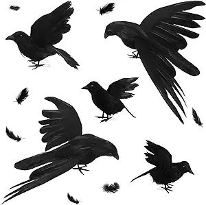 5 Pack Halloween Crows Decorations,Large Halloween Realistic Handmade Crows Halloween Black Feath... | Amazon (US)