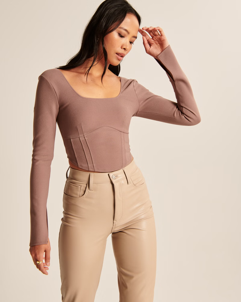 Long-Sleeve Corset Scoopneck Top | Abercrombie & Fitch (US)