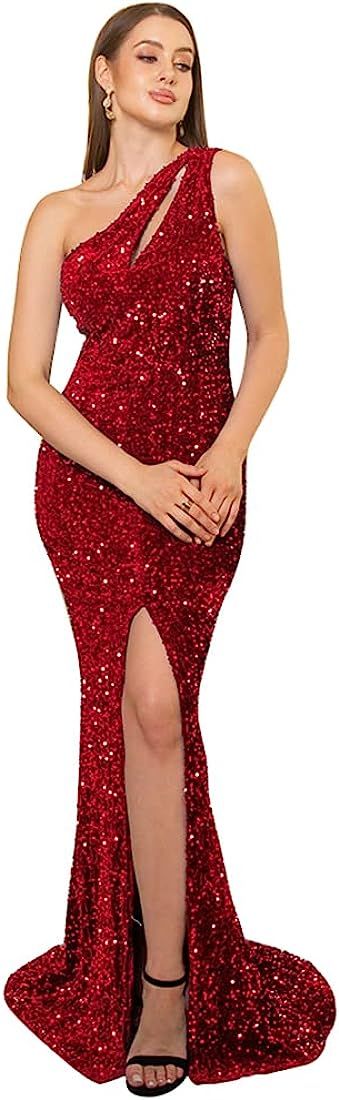 Cutout Formal Sequin Prom Dress Split Mermaid Maxi Party Gown | Amazon (US)