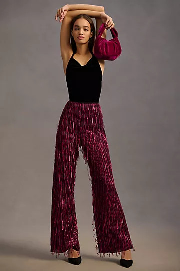 Maeve Fringed Sequined Wide-Leg Pants | Anthropologie (US)