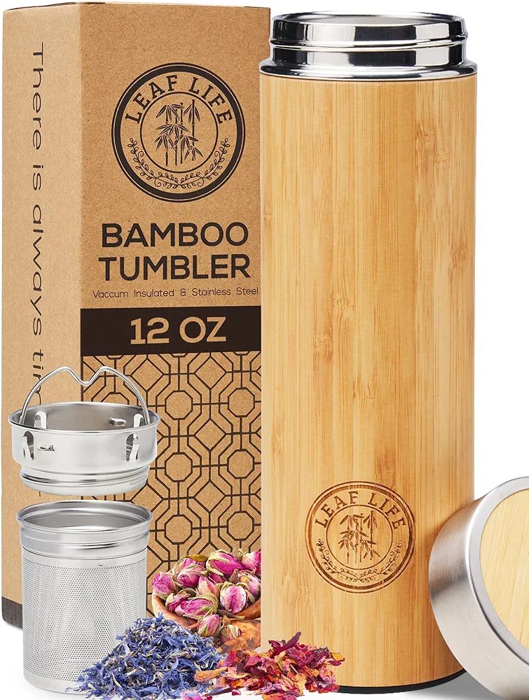 Premium Bamboo Thermos with Tea Infuser for Loose Tea 12oz - Tea Gift Set - Insulated Water Bottl... | Amazon (US)