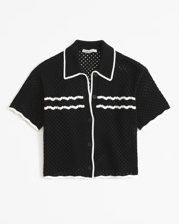 Women's Crochet-Style Button-Up Polo | Women's Tops | Abercrombie.com | Abercrombie & Fitch (UK)