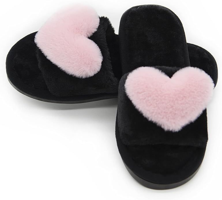 Crazy Lady Women's Fuzzy Fluffy Furry Fur Slippers Flip Flop Open Toe Cozy House Memory Foam Sand... | Amazon (US)