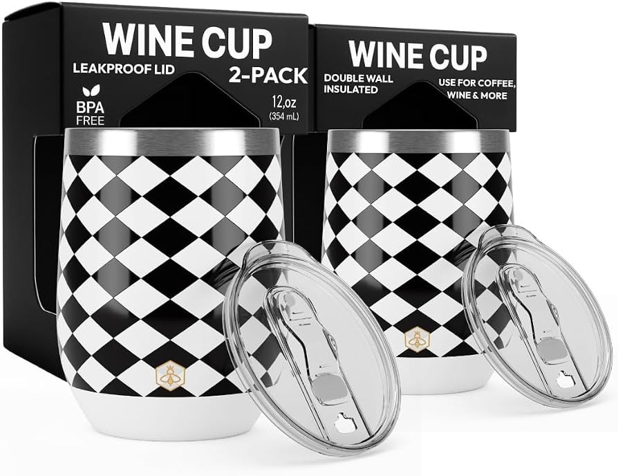 Biddlebee 12 Oz Stainless Steel Wine Tumblers with Slider Lids, 2-Pack – Double Wall Insulated ... | Amazon (US)