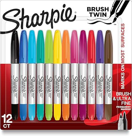Sharpie Brush Twin Permanent Markers Brush Tip Marker and Ultra Fine Tip Marker Assorted 12 Count | Amazon (US)