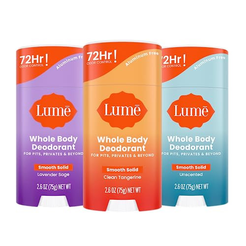 Lume Whole Body Deodorant - Smooth Solid Stick - 72 Hour Odor Control - Aluminum Free, Baking Soda Free and Skin Safe - 2.6 Ounce (Pack of 3) (Clean Tangerine, Lavender Sage, Unscented) | Amazon (US)