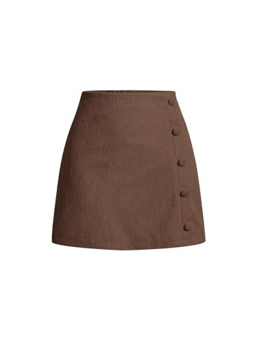 WDIRARA Women's Corduroy Button Front Mini Skirt High Waist Casual A Line Short Skirts Brown X-Small | Amazon (US)