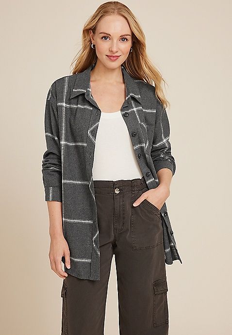 Windowpane Boyfriend Button Down Shirt | Maurices