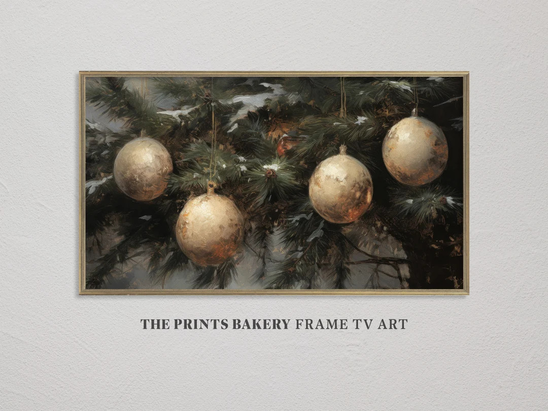 FRAME TV ART Christmas Tree Gold Ornaments, Vintage Holiday Samsung Tv Art, Xmas Muted Neutral Fa... | Etsy (US)
