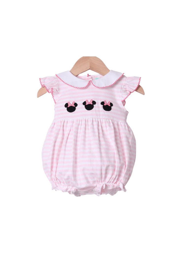 Applique Mouse Pink Stripe Flutter Sleeve Bubble | The Smocked Flamingo