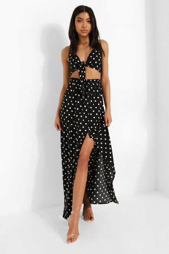 Tall Polka Dot Tie Front Crop Skirt Co-ord | Boohoo.com (US & CA)