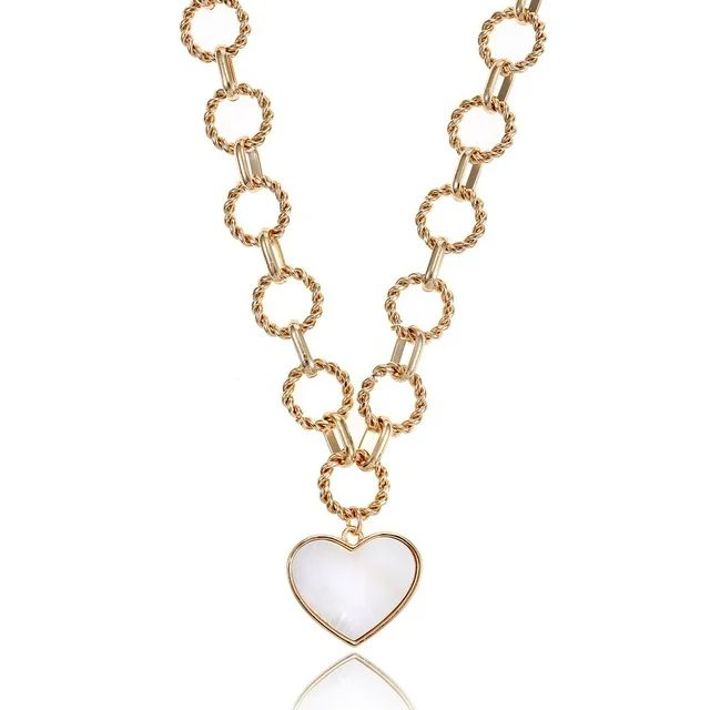 Time and Tru Women's Gold Tone Mother of Pearl Heart Statement Necklace | Walmart (US)