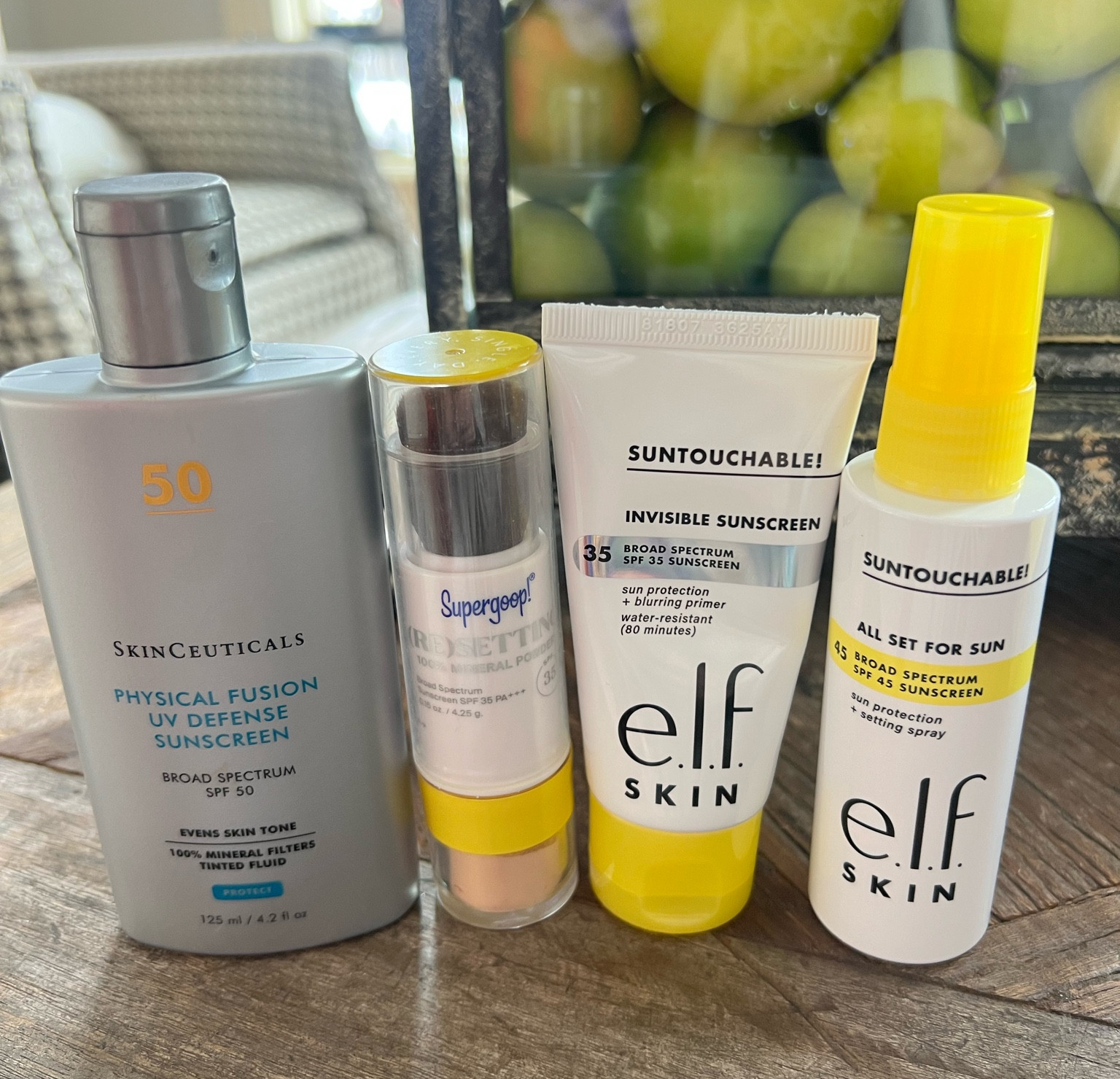 All my favorite sunscreens!! 
From left to right here are the details: 

Skincueticals - tinted 50 SPF:
Love wearing this one in place of make up at times!! Perfect natural tint! - this one is a bit pricy but is my go to and will never go without it! 

Skincuetical also makes a mineral powder one I love as well! 

Supergoop 100% mineral powder- spf 35 this is great for use over a full face of makeup. This is my go to sunscreen at the ball field in the summer. Great for at the pool or beach over make up too! 
This compares really nice to the skincuetical brand just lower spf but is quite a bit more affordable just have to really more often  

E.L.F Suntouchable invisible ELF 35 SPF:
Great invisible non sticky coverage for face (water resistant) great for under make up too as it works well as a blurring primer too! 

E.L.F Suntouchable sun protection & setting spray- 45 spf - great for throwing in your purse or bag so you can reapply throughout the day! Doubles as a setting spray too! 

Also love that E.L.F has travel sizes too! Perfect size for travel! 

These are all Perfect for any Crazy Busy Mama on the go! 

#LTKover40 #LTKfindsunder50 #LTKbeauty