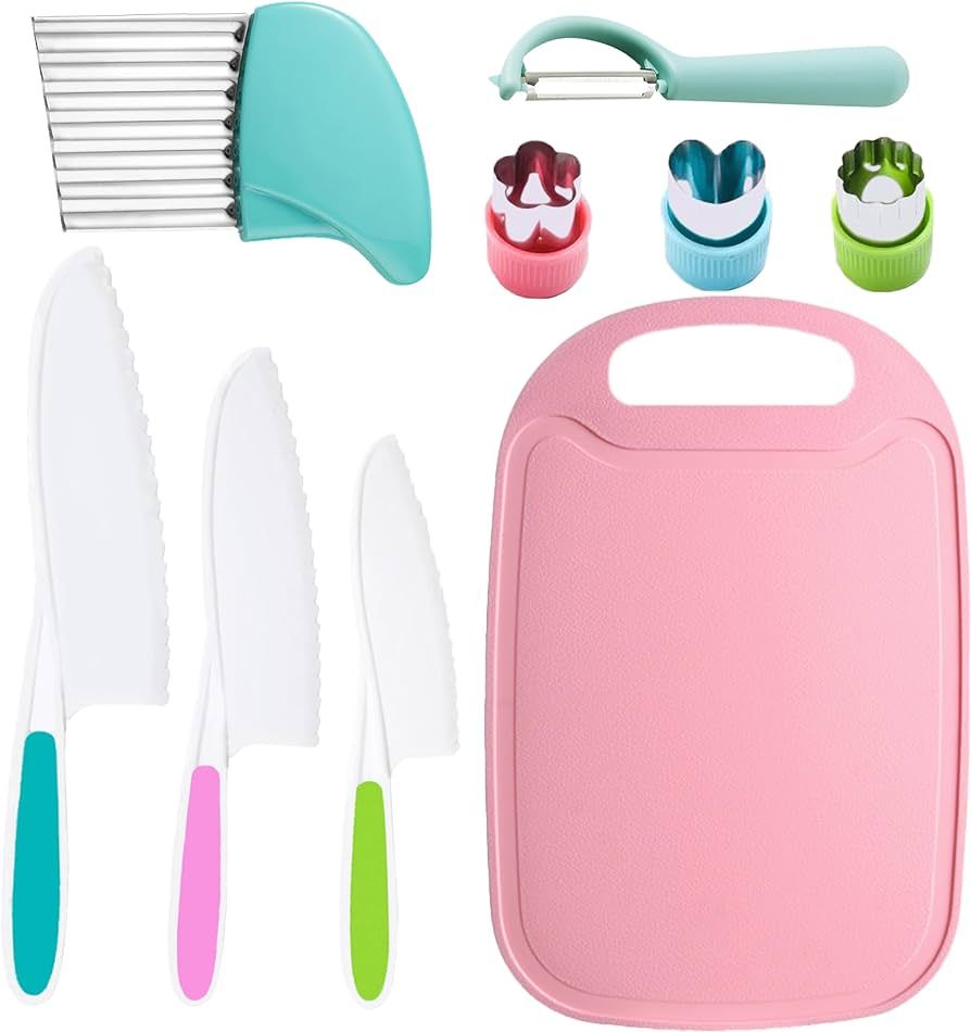 9 Pcs Kid Safe Knives Cooking Set, Montessori Kitchen Tools for Toddlers，Kids Cooking Sets Real... | Amazon (US)