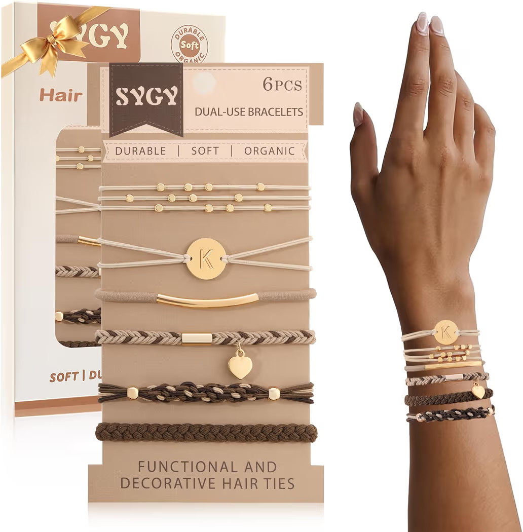6 PCS Hair Bracelets for Women, Letter Boho Hair Ties for Thick & Thin Hair, Gold Initial Bracele... | Amazon (US)