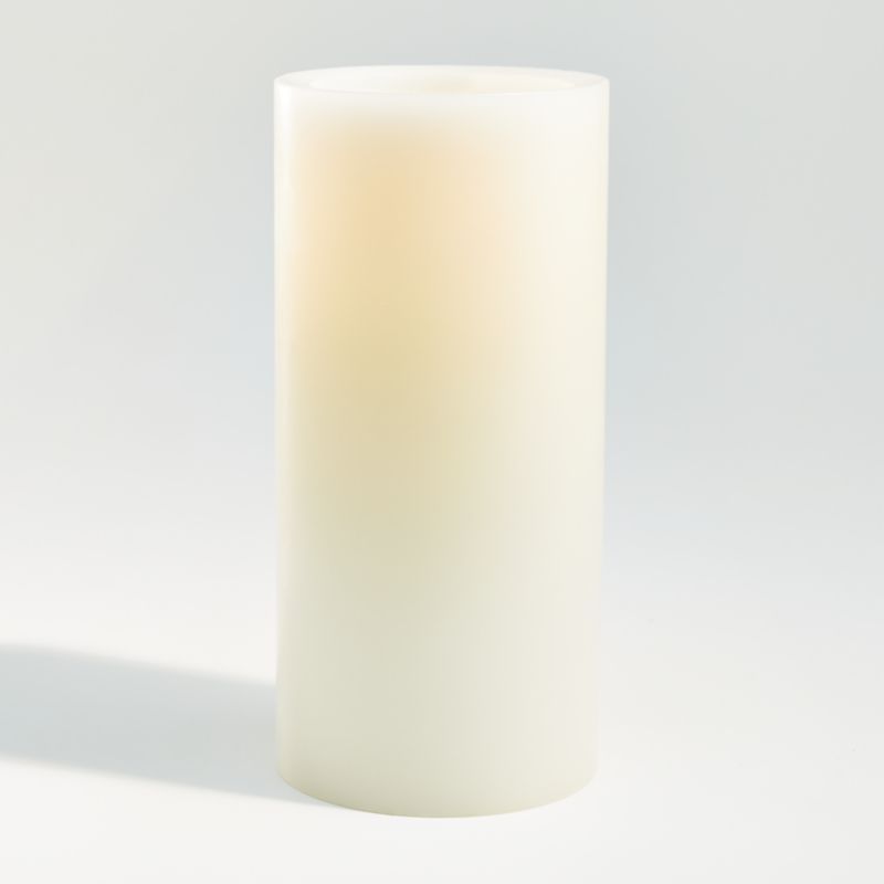 Warm White Flameless 4"x8" Wax Pillar Candle + Reviews | Crate and Barrel | Crate & Barrel