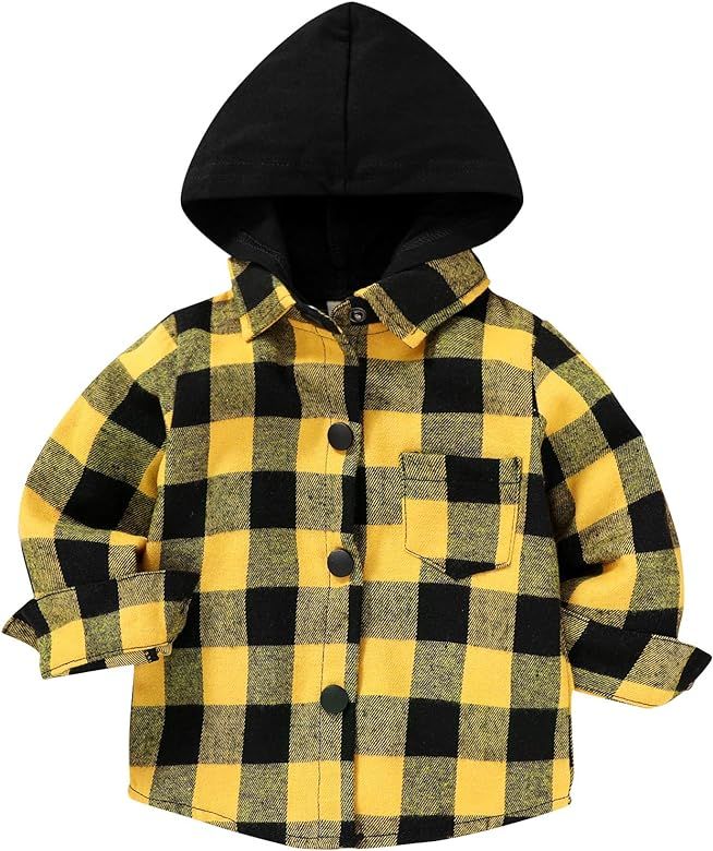 Toddler Kids Boys Girls Flannel Hooded Plaid Shirt Button Baby Red Plaid Shirt Plaid Shirt Hooded... | Amazon (US)