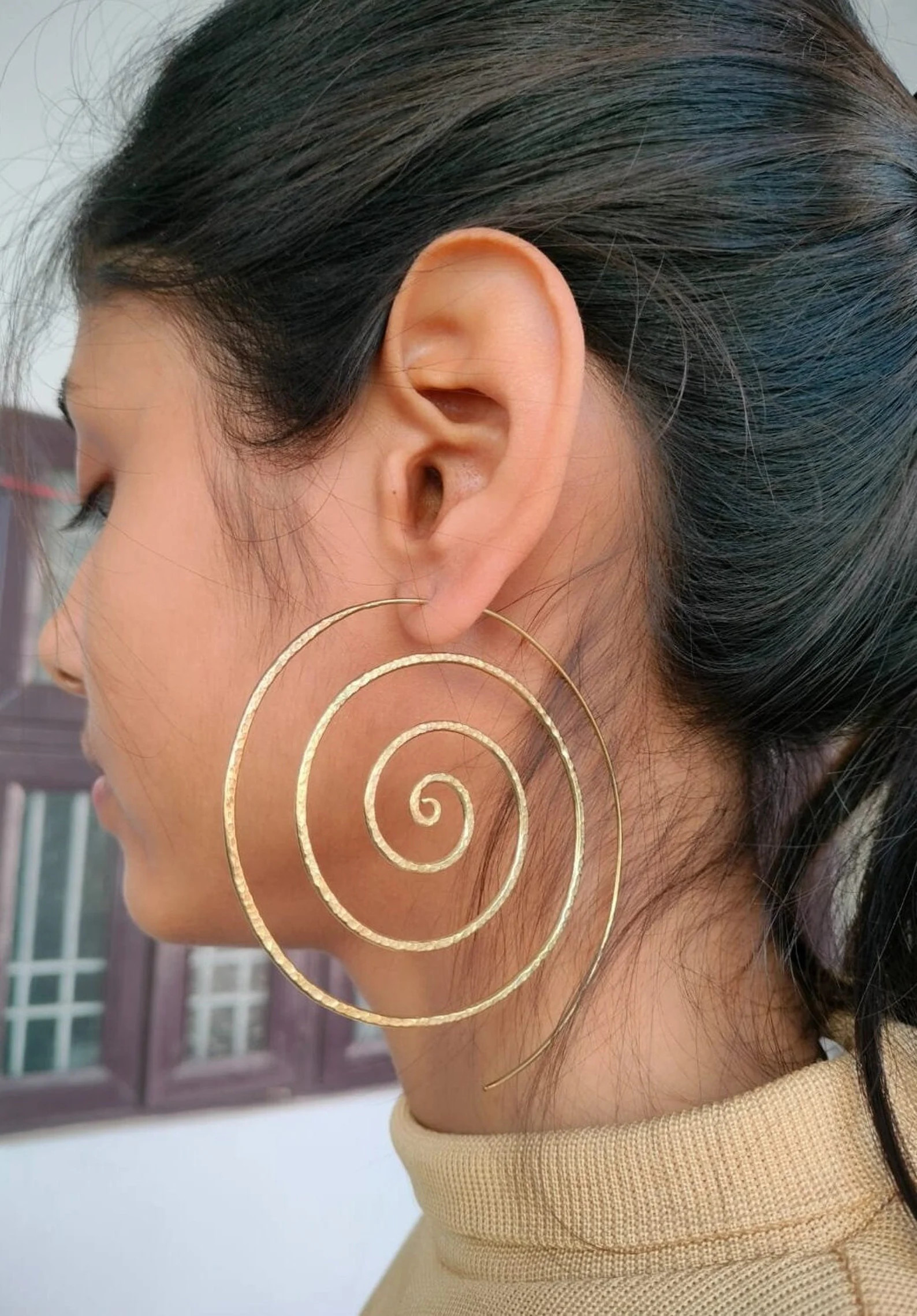 Brass Hoops, Spiral of Life Hoops, Gold Spiral Hoops, Brass Hoop Earrings, Spiral Earrings, State... | Etsy (Global)