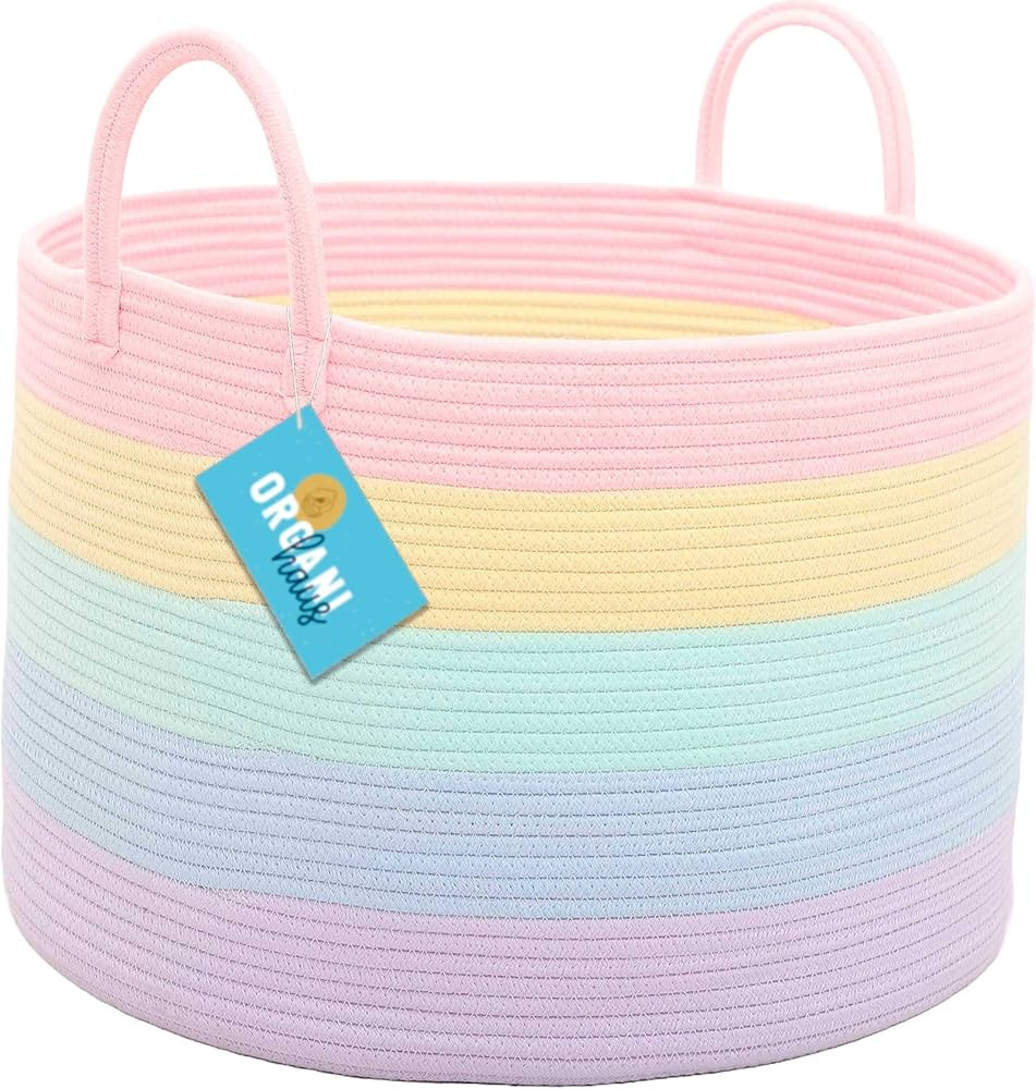 OrganiHaus Cute Basket for Rainbow Classroom Decor 20x13 | Cotton Rope Baskets for Storage | Toyb... | Amazon (US)