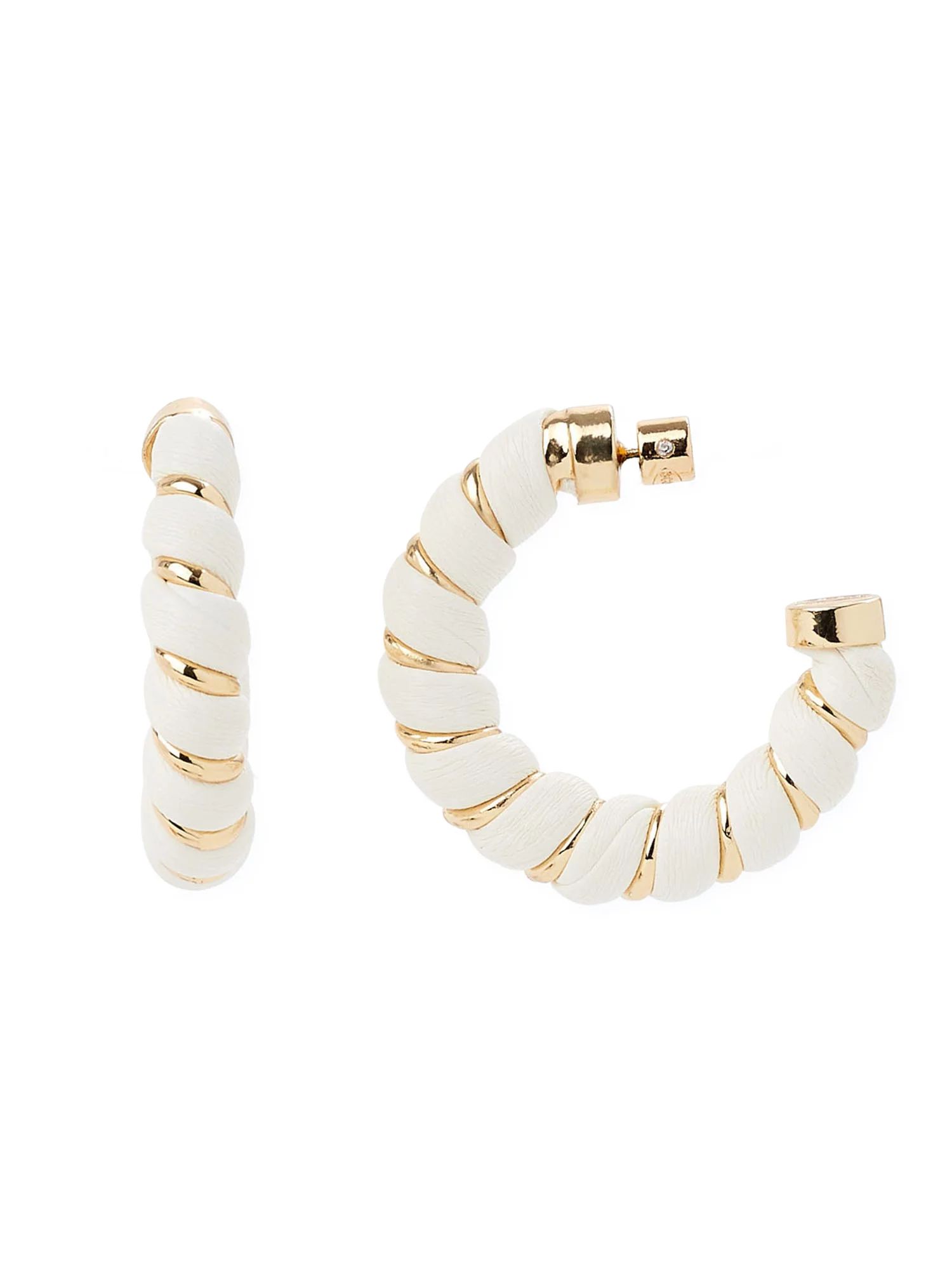 Scoop Women’s White Twisted Faux Leather and 14K Gold Flash-Plated Hoop Earrings | Walmart (US)