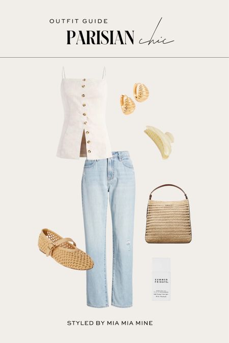 Chic summer outfit
Reformation linen camisole / linen vest
Nordstrom straight leg jeans under $100
Mesh flats under $60
Mango raffia bag

#LTKShoeCrush #LTKStyleTip #LTKFindsUnder100