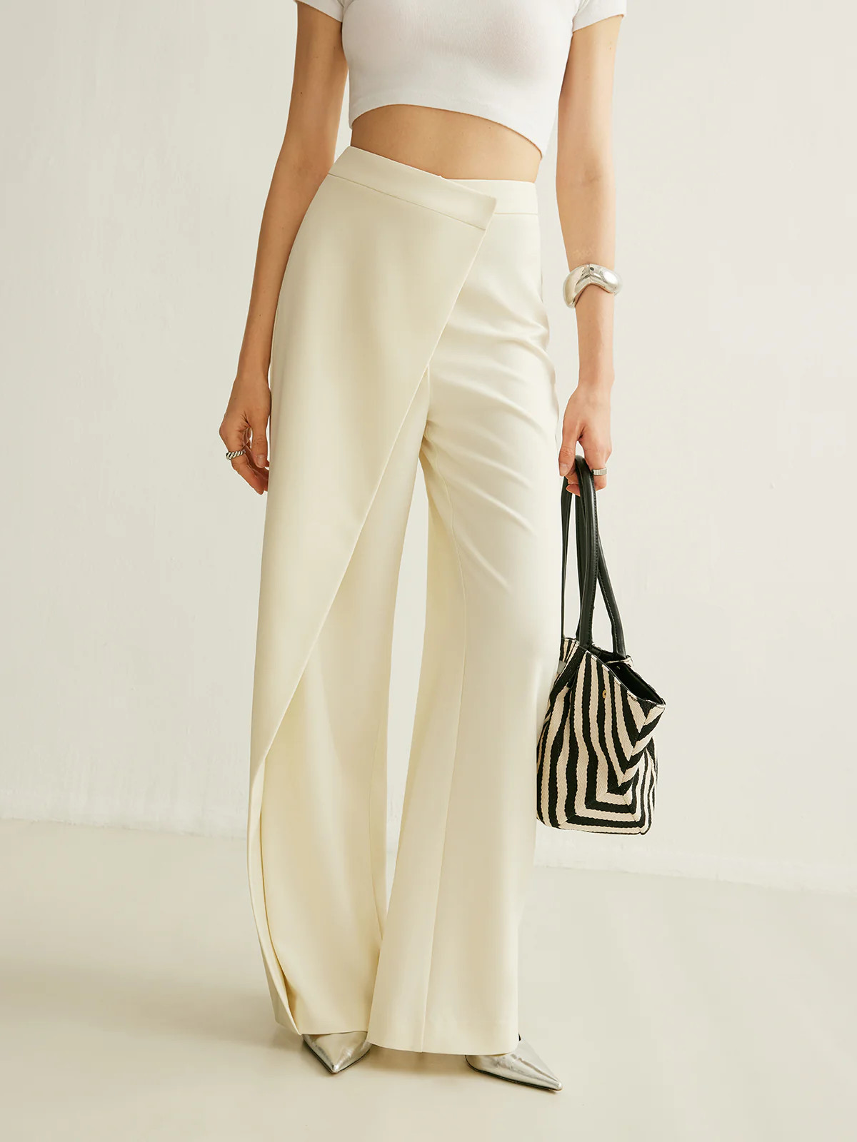 Asymmetrical Cross Wrap High-Waist Pants | Commense