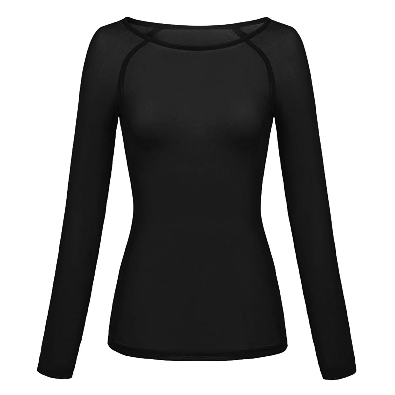 Oversized T Shirts for Women Long Sleeve Crew Neck Blouses Tops Solid Print Black Xl | Walmart (US)