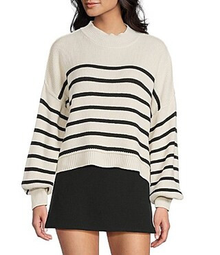 Blu Pepper Stripe Mock Neck Long Sleeve Sweater - M | Dillard's