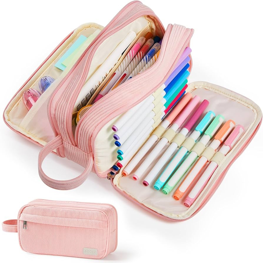 Sooez High Capacity Pencil Case, Soft Corduroy Pencil Pouch with 4 Compartments, Multiple Pockets... | Amazon (US)