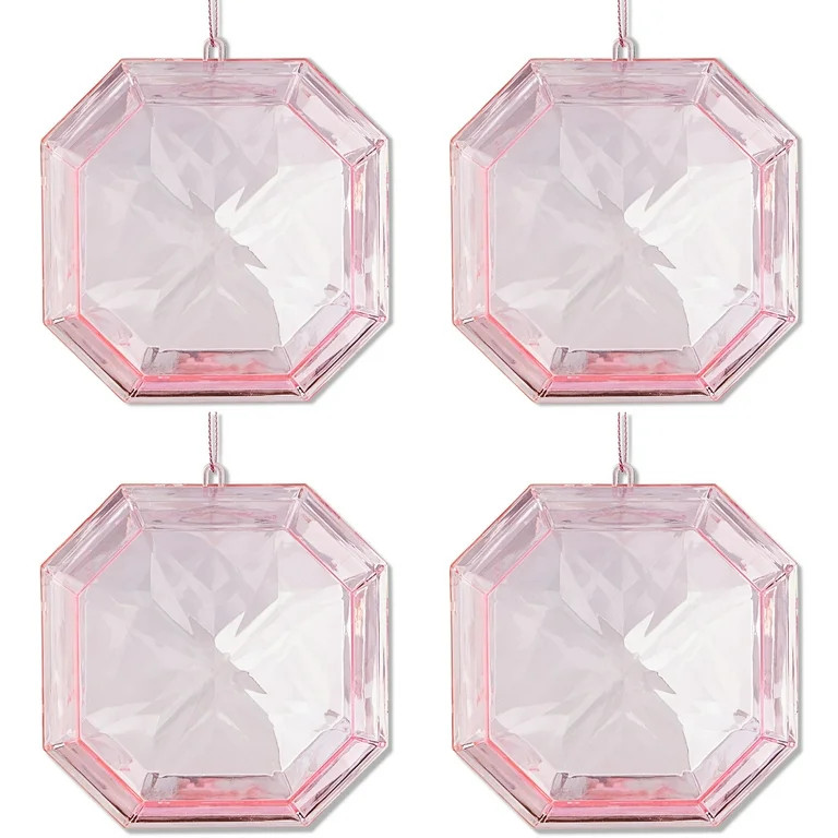 4 Count Light Pink Square Gem Christmas Ornaments, 4", by Holiday Time | Walmart (US)