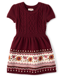 Girls Embroidered Floral Fairisle Sweater Dress - The Harvest Edit - Burgundy | Gymboree