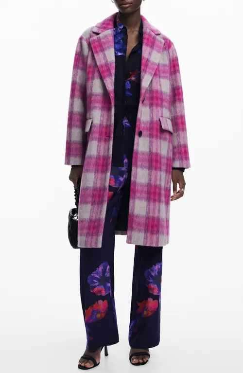 Desigual Cuadro Plaid Coat in Pink at Nordstrom, Size Small | Nordstrom