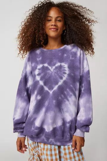 Urban Renewal Recycled Heart Tie-Dye Crew Neck Sweatshirt | Urban Outfitters (US and RoW)