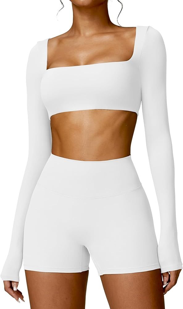 YEOREO Kyla Women Crop Top Long Sleeve Padded Sports Low Medium Impact Yoga Shirt Workout | Amazon (US)