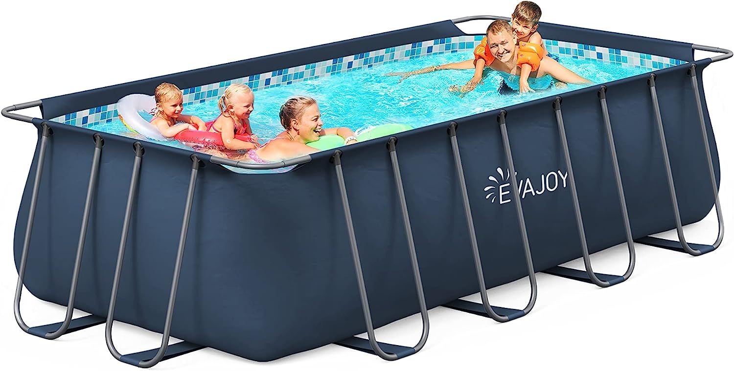 EVAJOY 14ft x 7ft x 48in Metal Frame Swimming Pool Set for Families, Rectangular Above Ground Poo... | Amazon (US)
