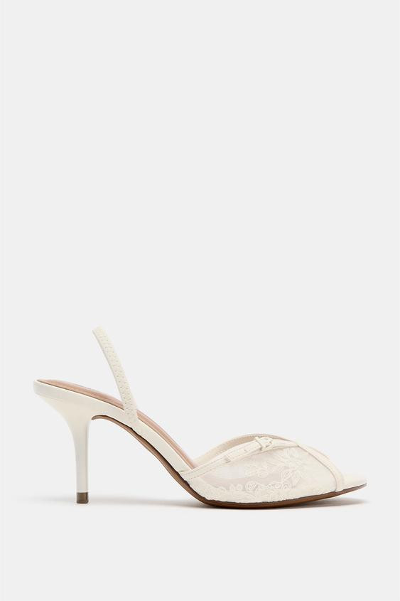 EMBROIDERED MESH HEELED SANDALS | Zara US
