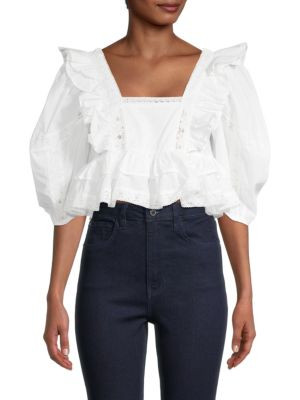 Lace-Trim Ruffle Crop Top | Saks Fifth Avenue OFF 5TH