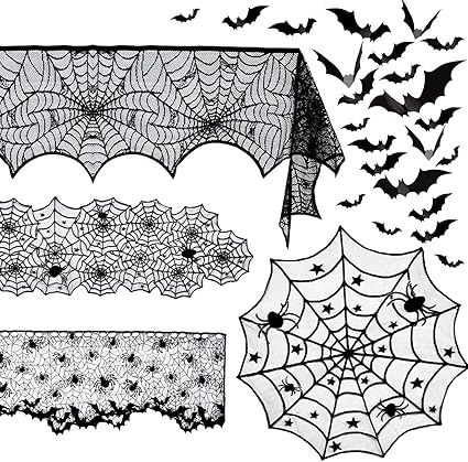 Beeager 5 Pack Halloween Spider Decorations Sets -Halloween Fireplace Mantel Scarf & Round Table ... | Amazon (US)