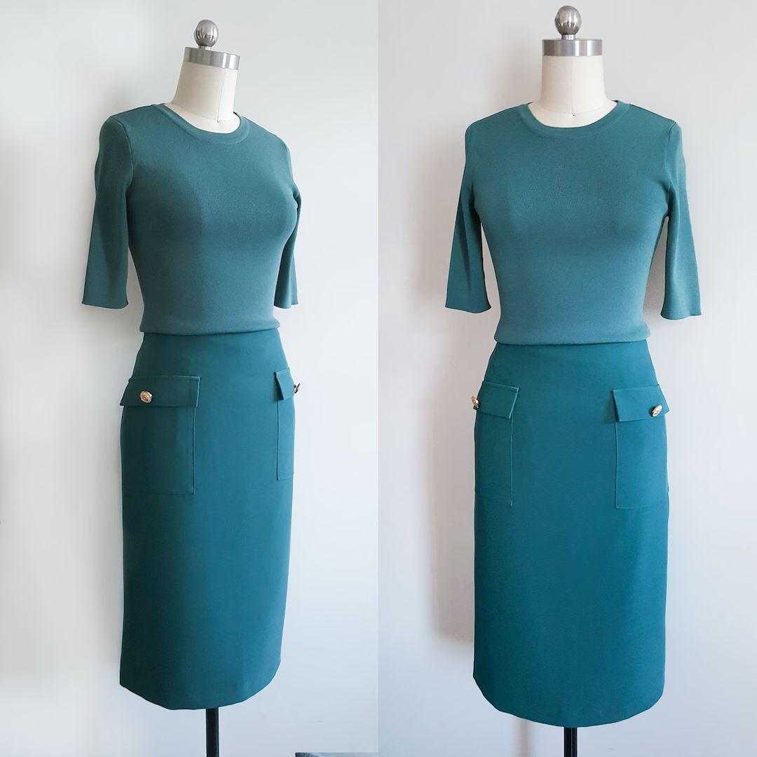 Meghan Markle green knit ensemble/ Fitted dress/ Office/ 2 piece separates/ Knit top and skirt/ I... | Etsy (US)