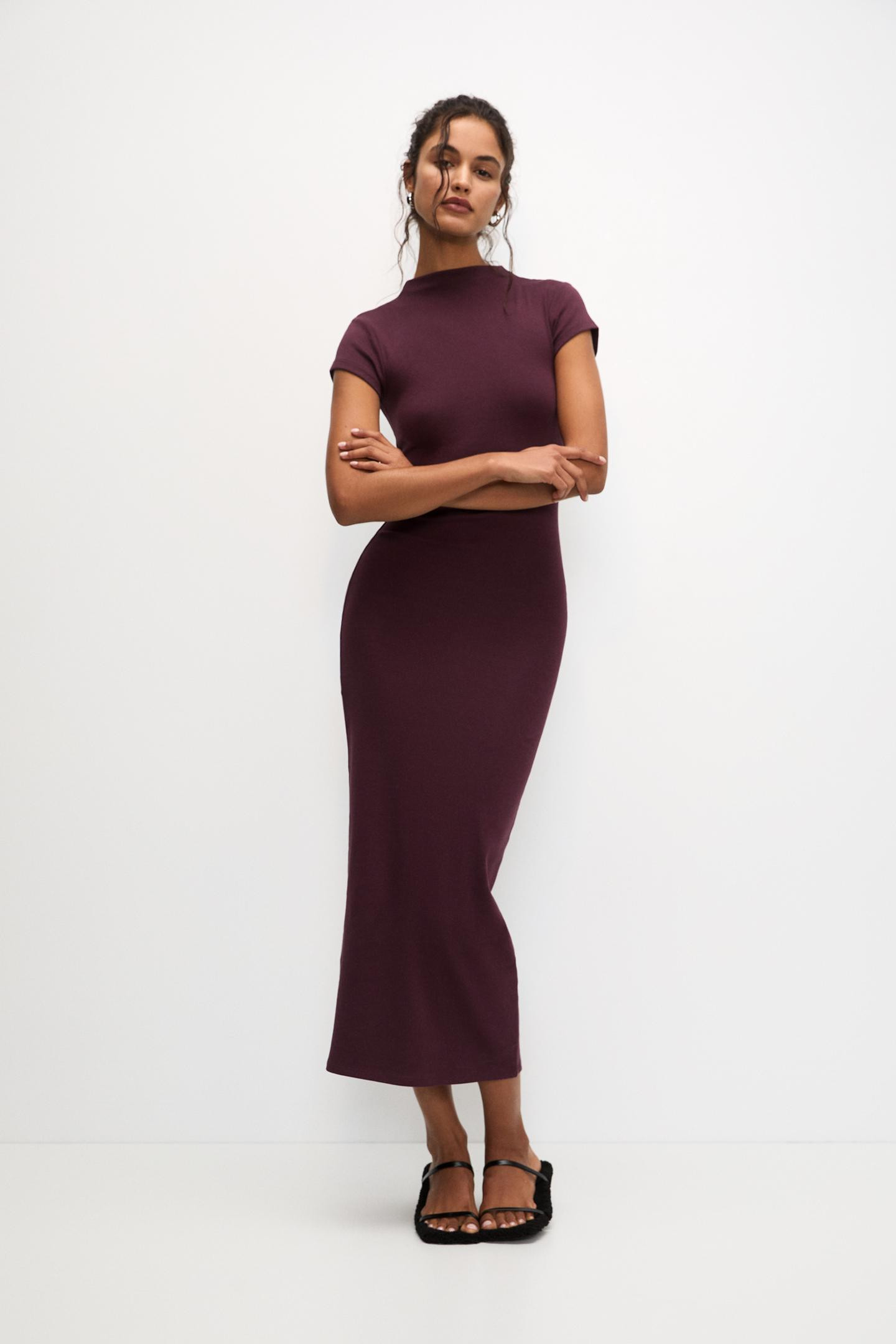 High neck midi dress | PULL and BEAR UK