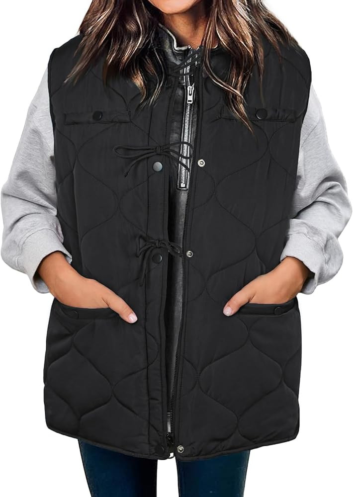 ECOWISH Puffer Vest Women 2025 Sleeveless Quilted Jacket Bow Button Zip Up Fall Winter Coat Padde... | Amazon (US)