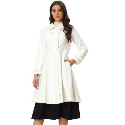 Allegra K Women's Winter Vintage Collared A-Line Double Breasted Long Swing Overcoat Large White | Target