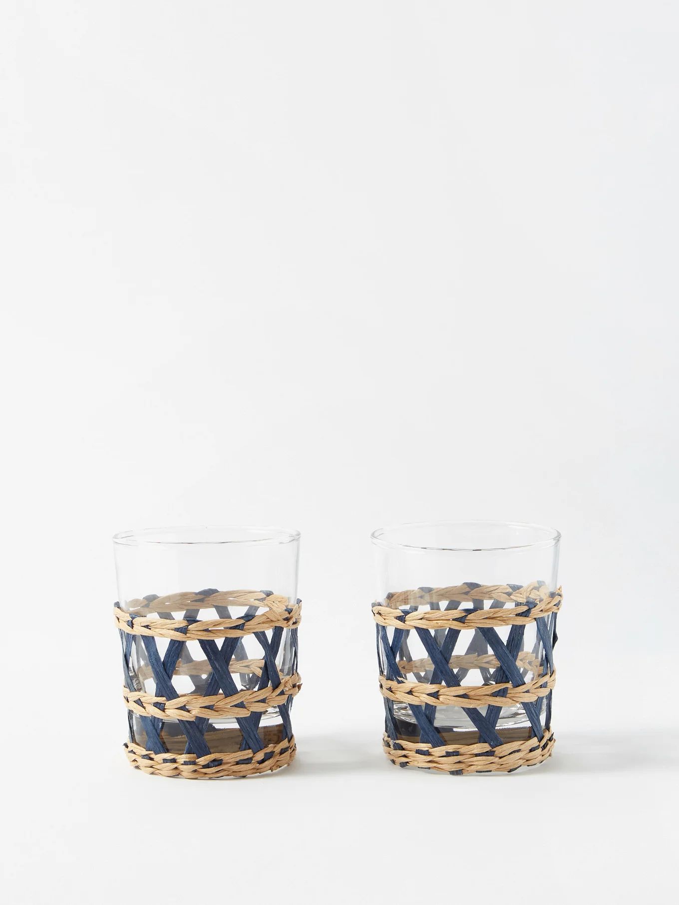Set of two raffia-trimmed water glasses | Mrs. Alice | Matches (US)