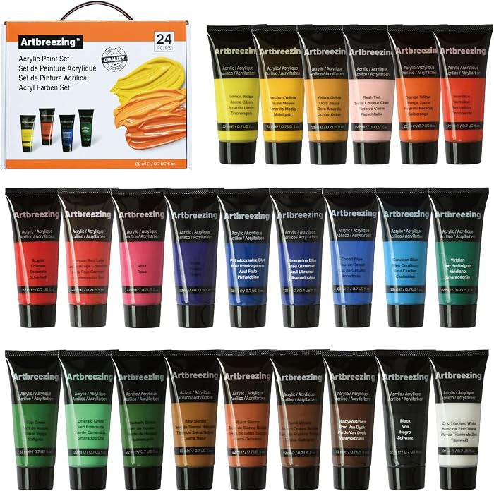 Acrylic Paint Set, 24 Colors 0.74 oz/22ml Tubes, Highly Pigment Art Paints for Canvas, Wood, Fabr... | Amazon (US)