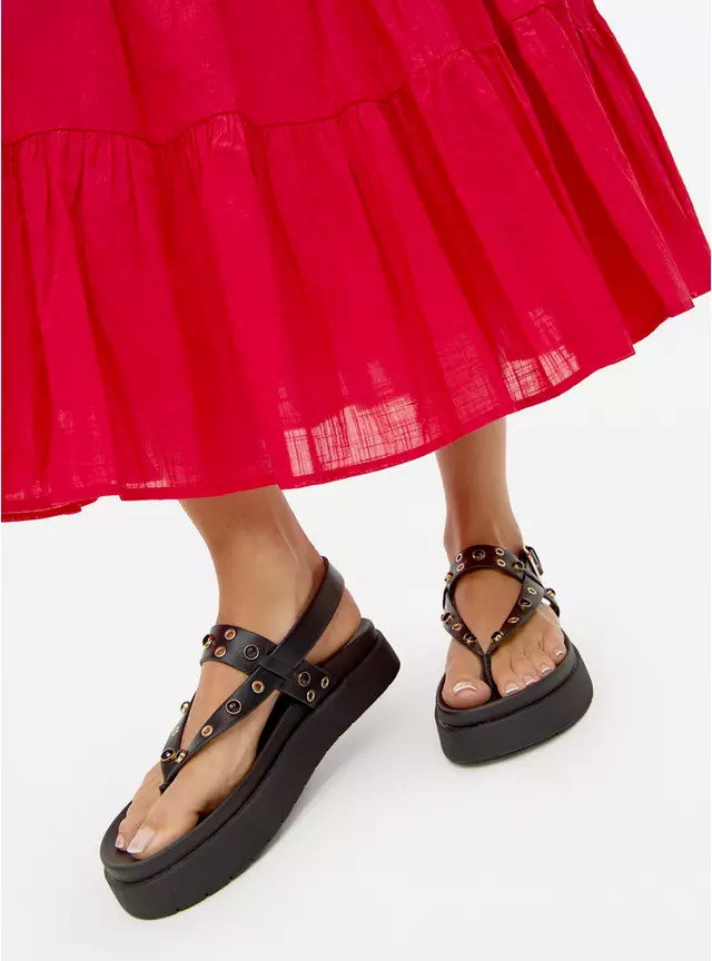 Black Eyelet Toe Post Wedge Sandals 5 | Tu Clothing